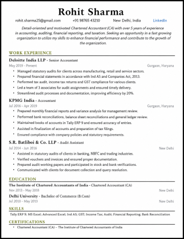 chartered accountant resume template ats friendly
