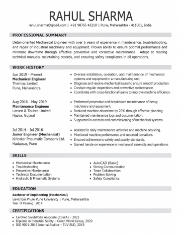 professional mechanical engineer resume ats friendly