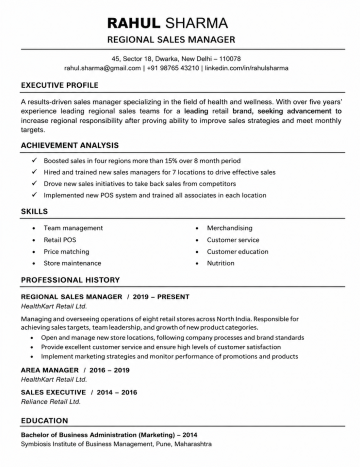 regional sales manager resume template ats