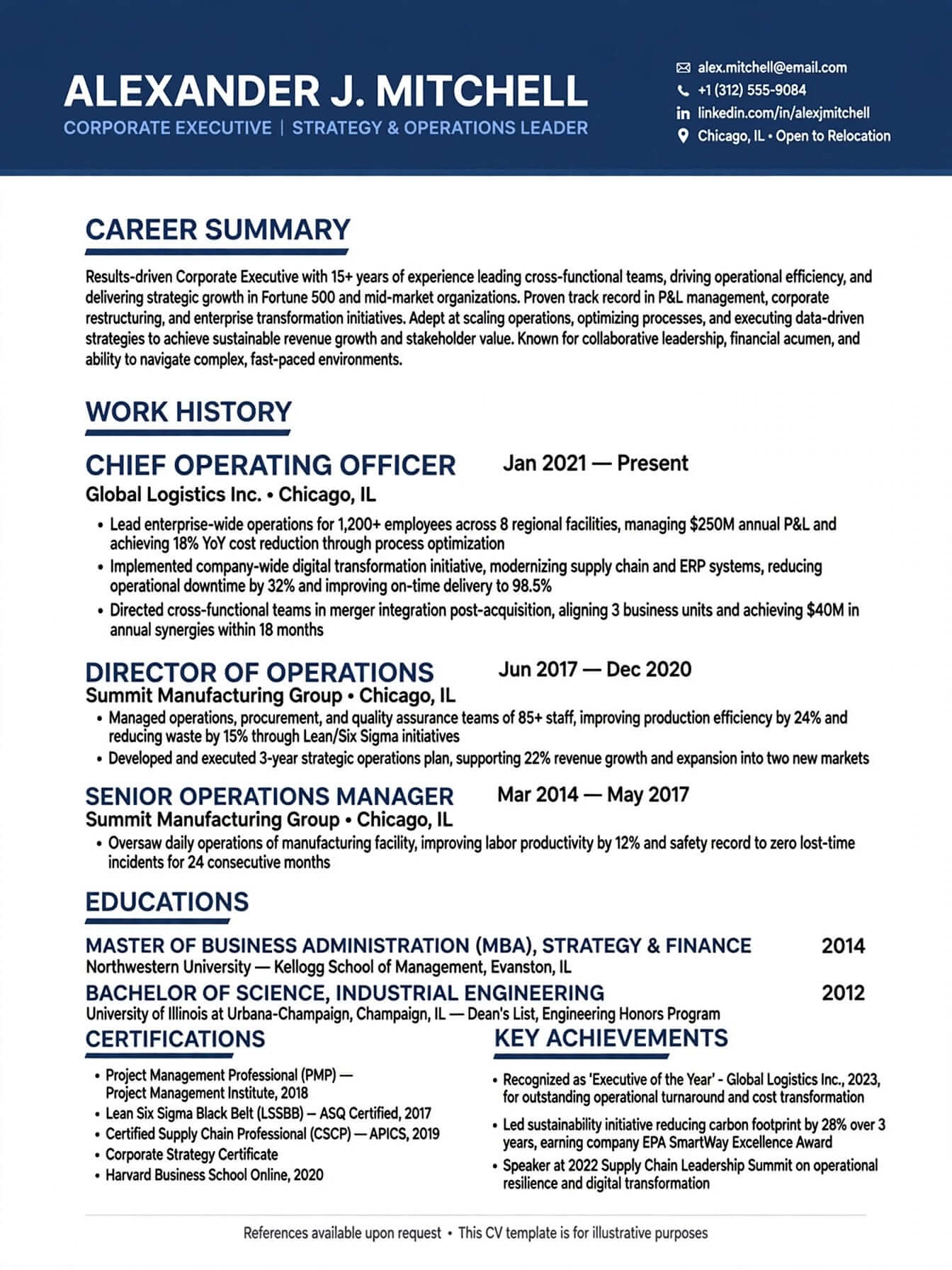 corporate executive cv template free download with career summary