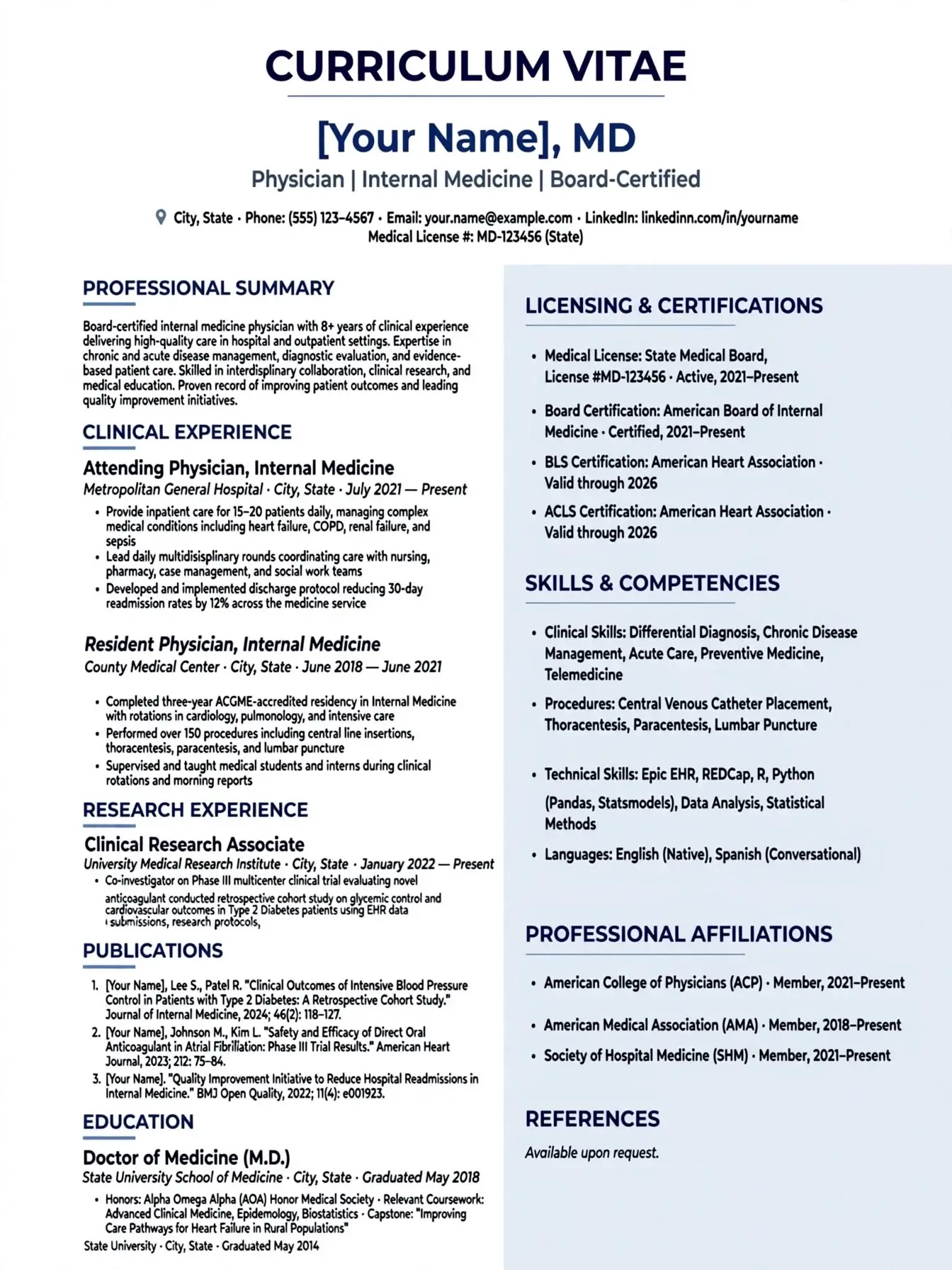 medical doctor cv template free download curriculum vitae