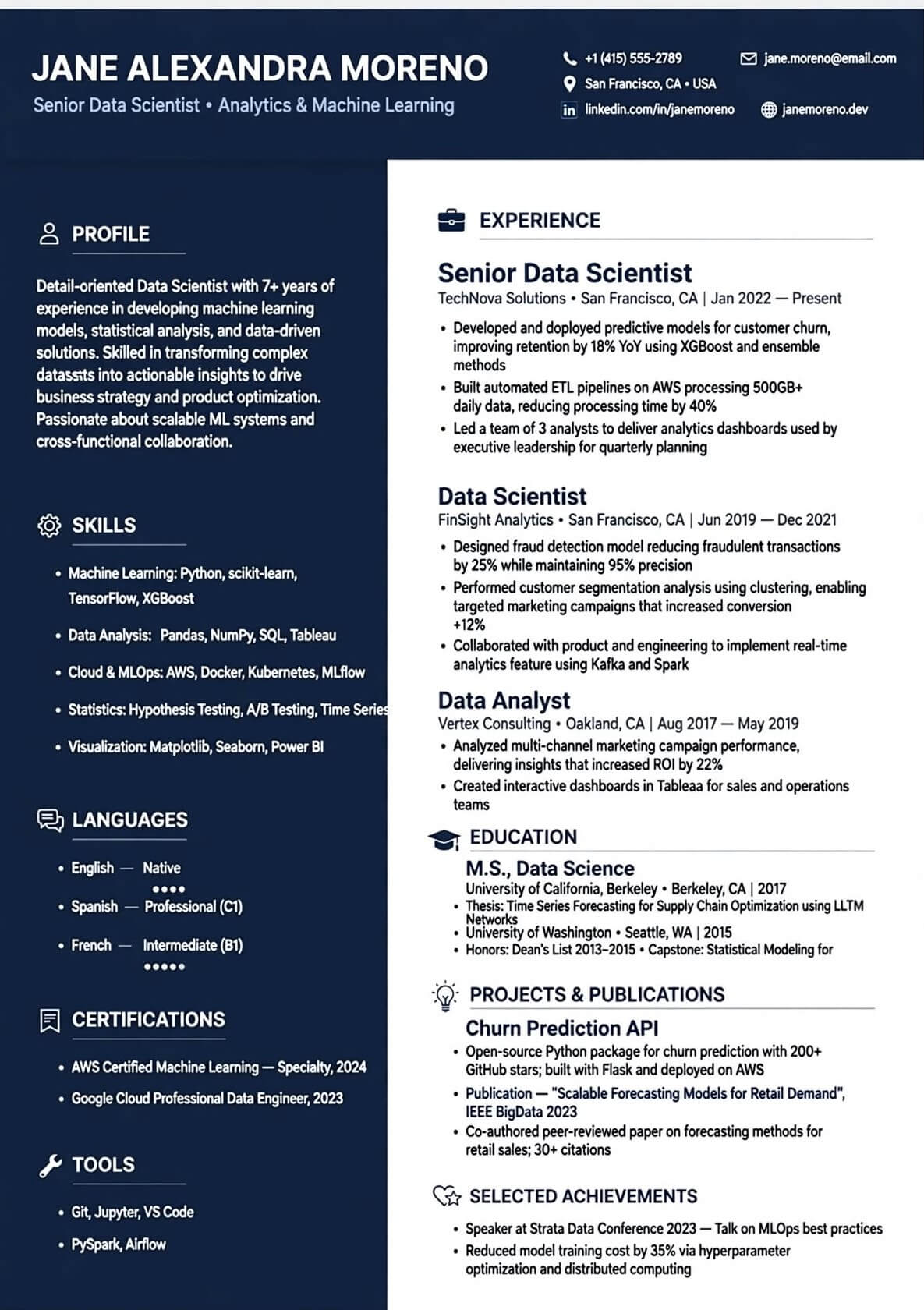modern two column cv template free download ats friendly