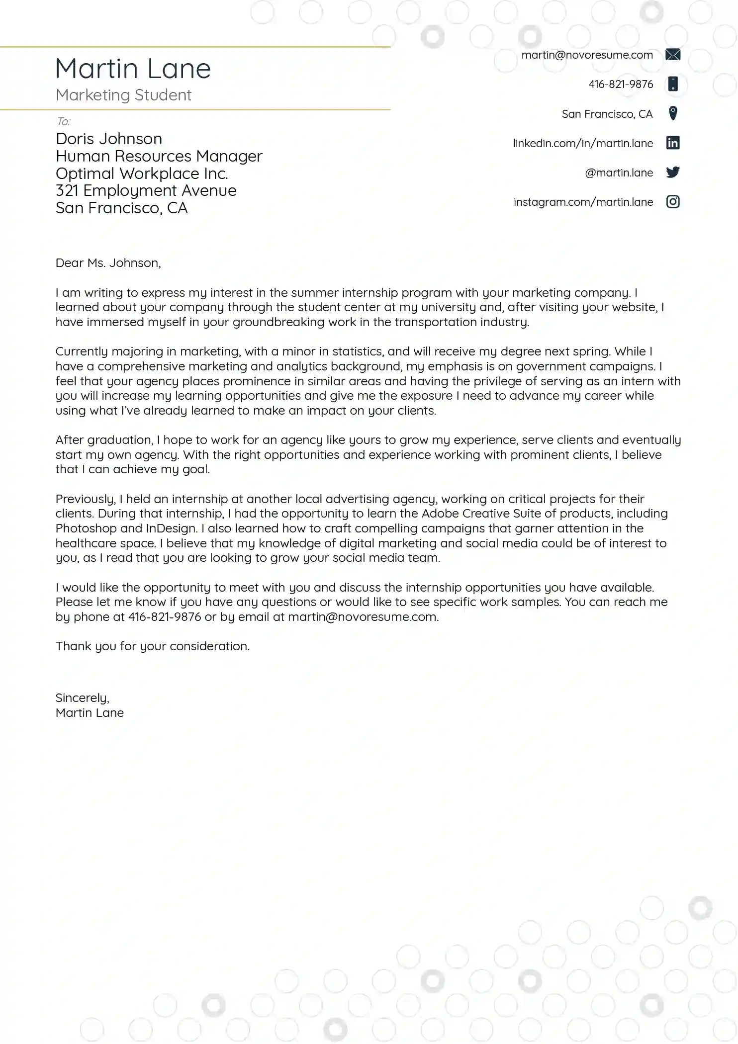 college cover letter template free