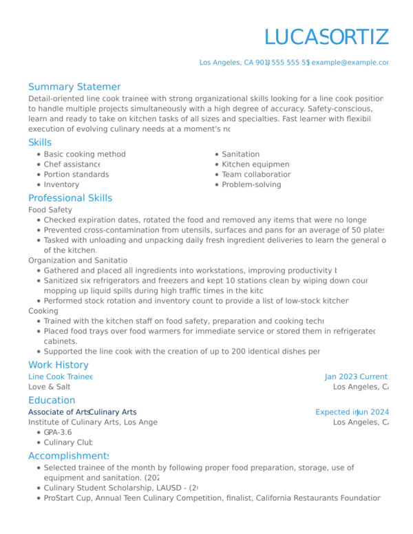 line cook resume template no experience