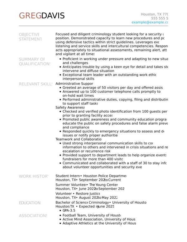security guard resume template free download