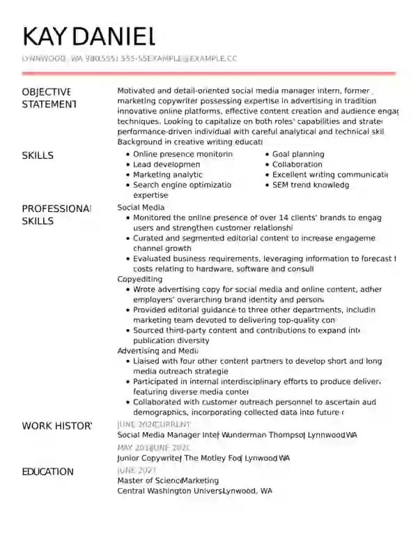 social media manager resume template free
