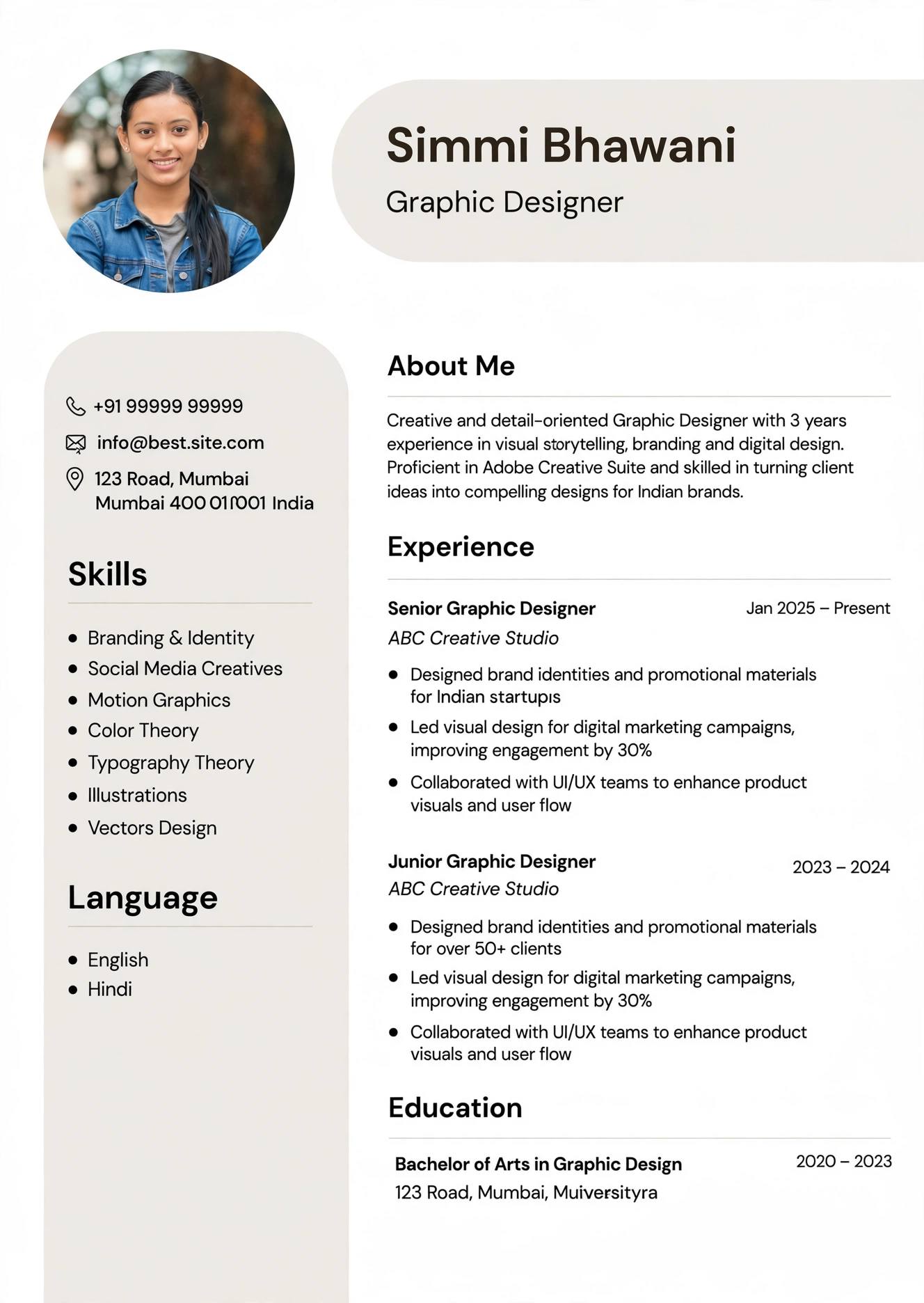 graphic designer creative resume template india portfolio free download 