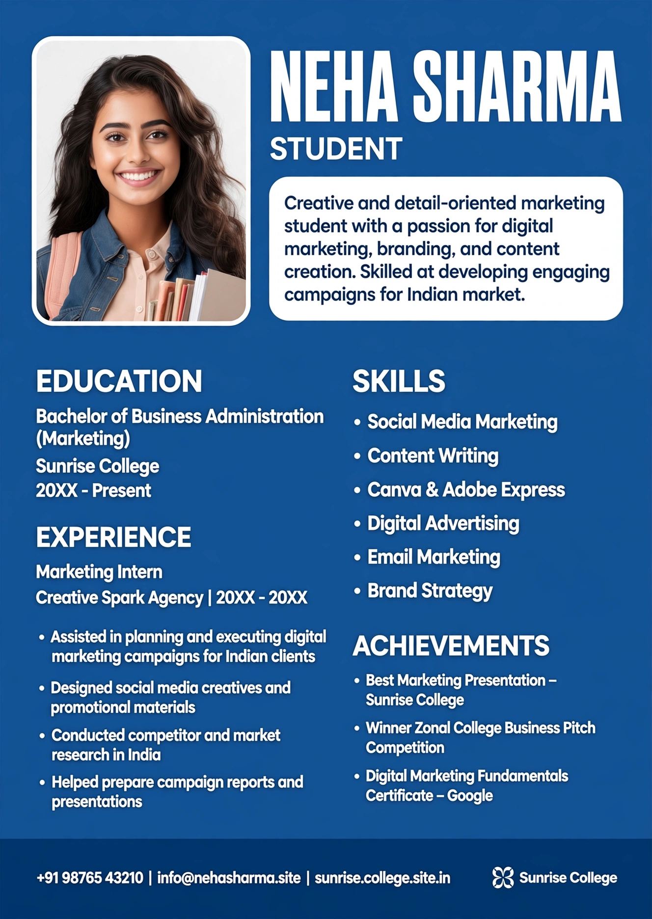 marketing student infographic resume template india fresher free download