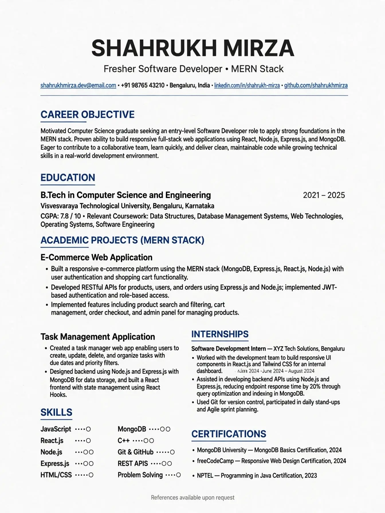 fresher software developer resume template free download