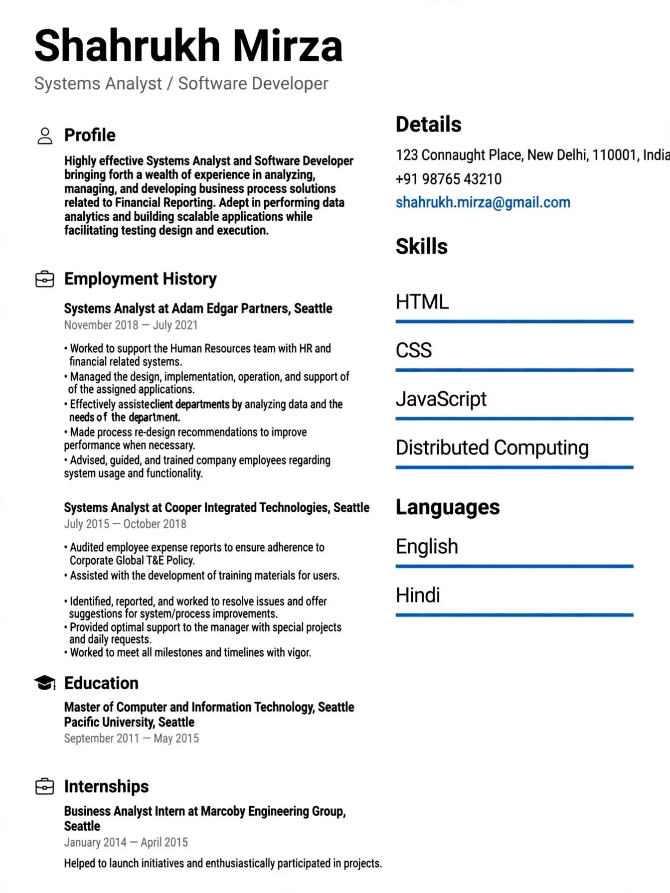 mern stack developer resume template free download