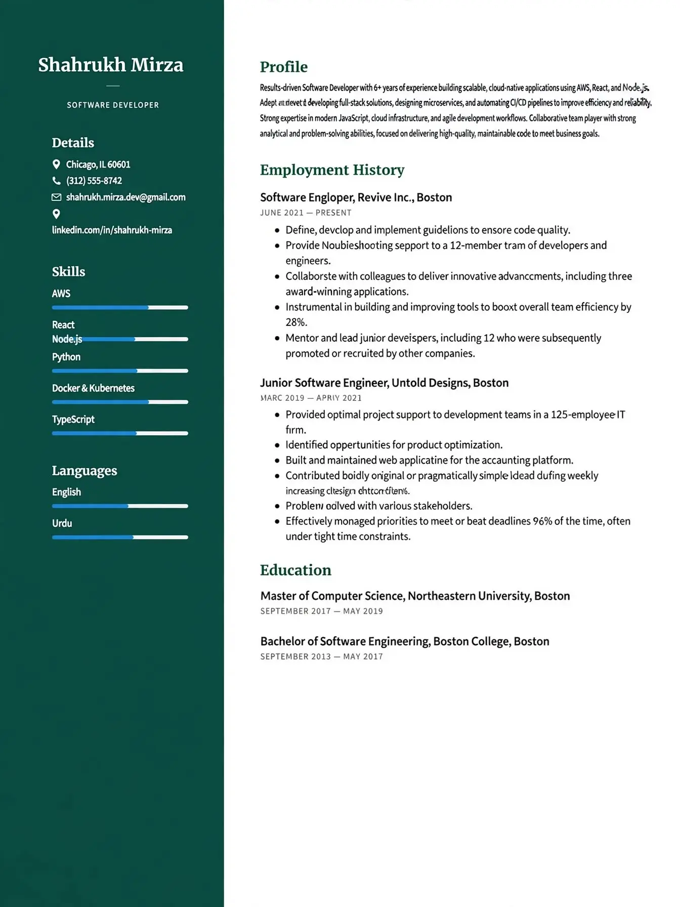 python developer resume template grey sidebar free