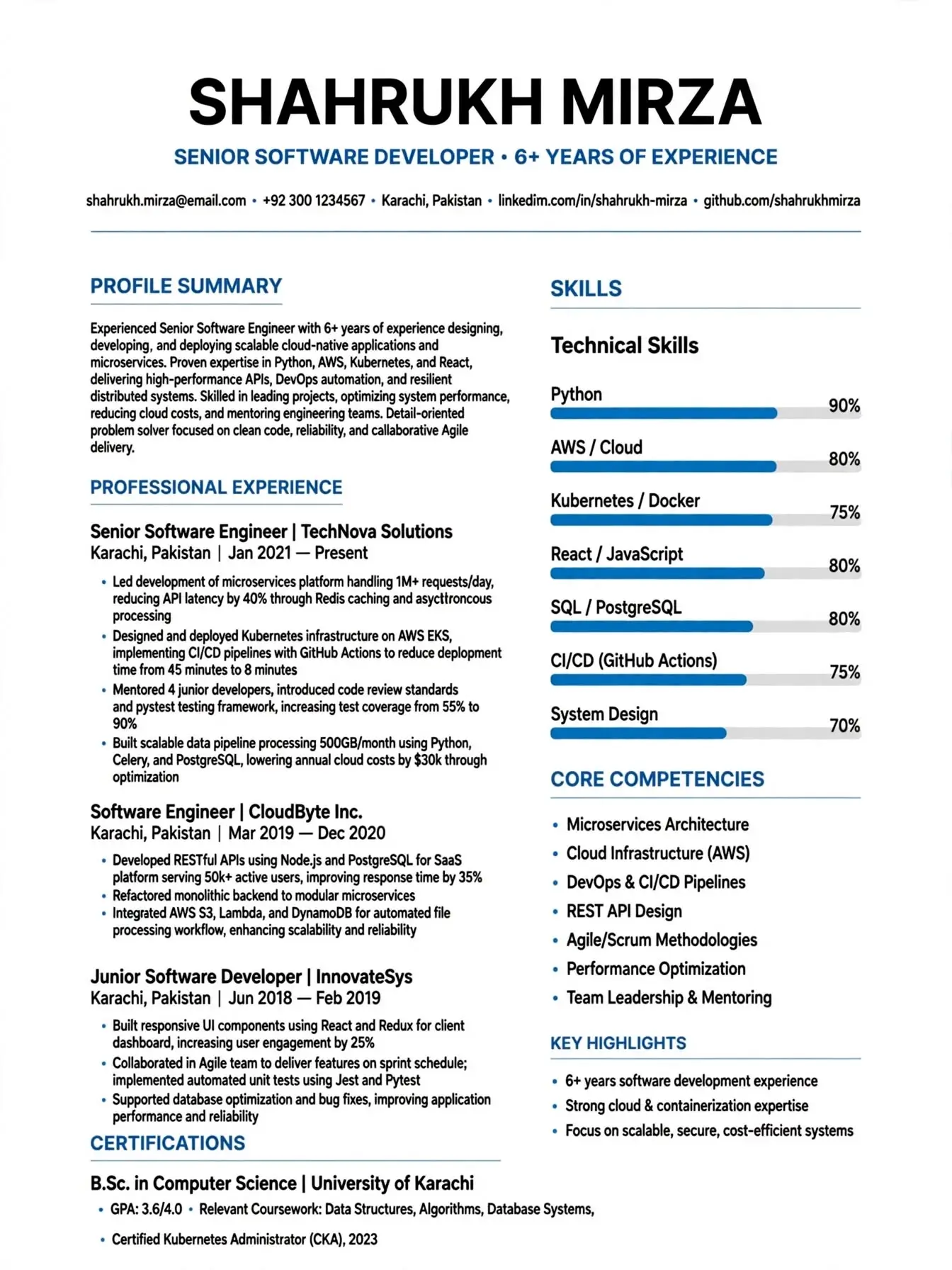 senior experienced software developer resume template free