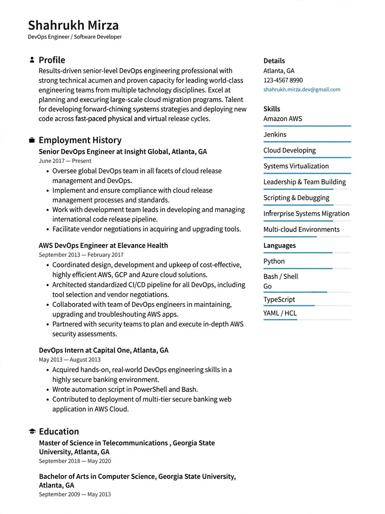 senior software developer resume template dark sidebar free