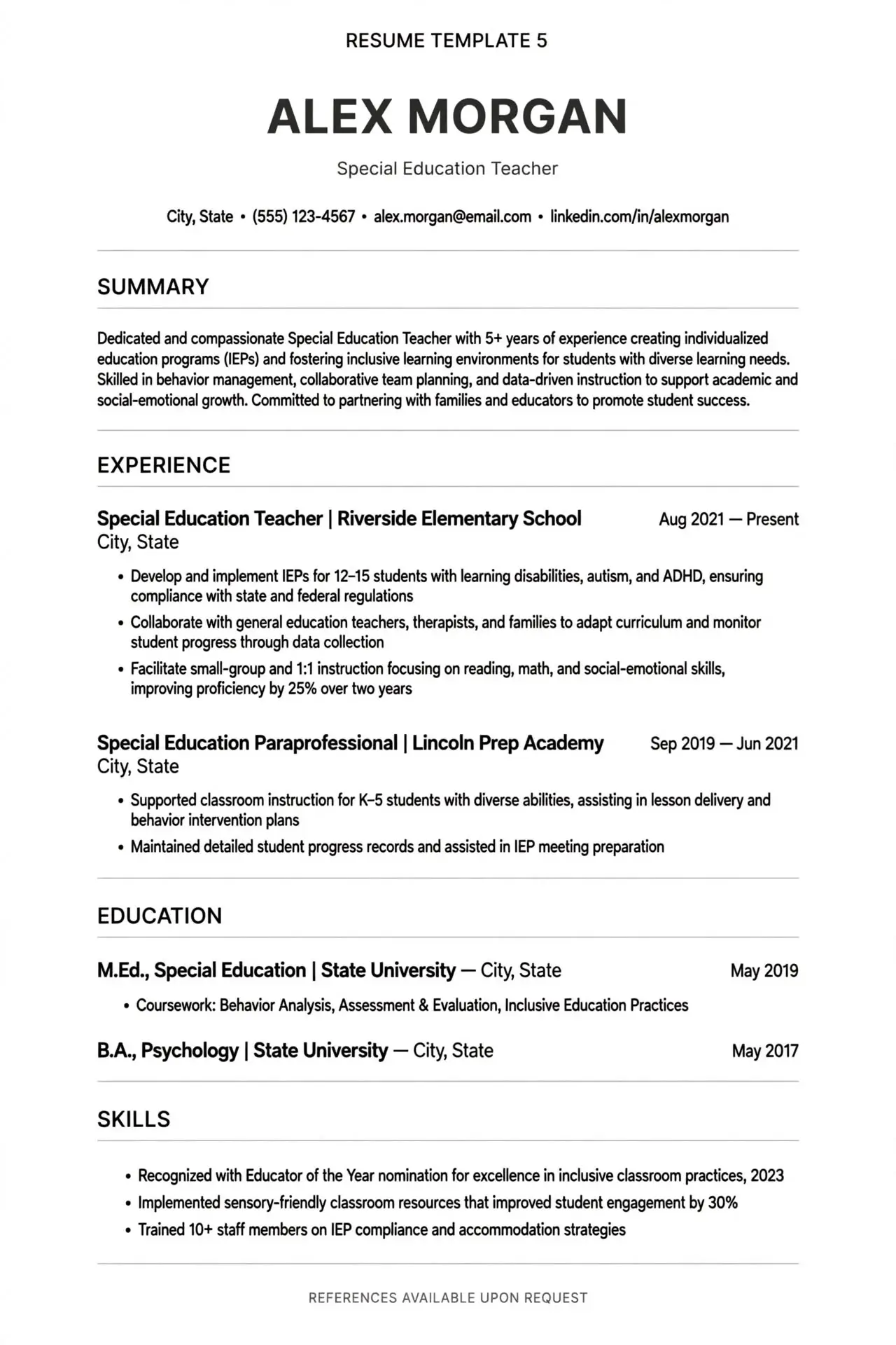 special education teacher resume template free