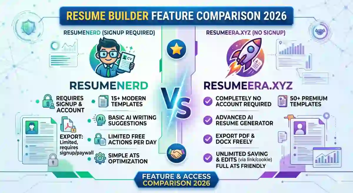 Free Resume Builder Without Signup: ResumeNerd vs ResumeEra.xyz — Full Feature Comparison 2026