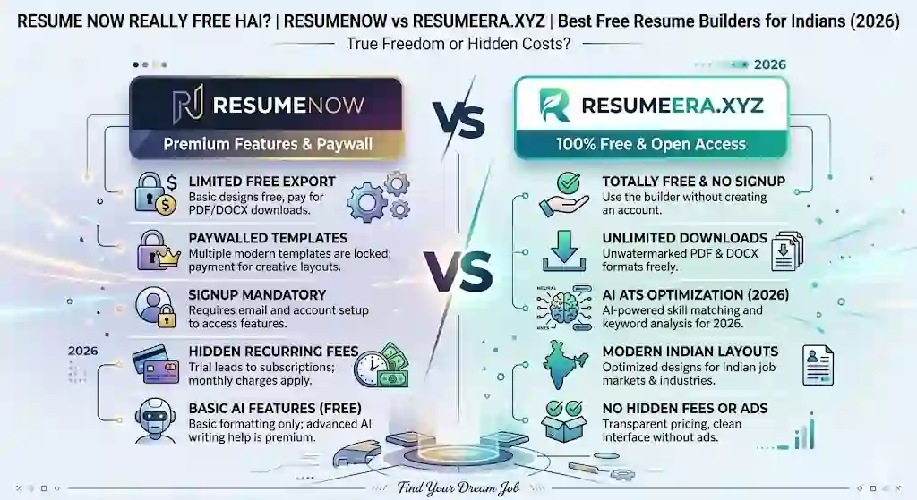 Resume Now Really Free Hai? ResumeEra.xyz vs Resume Now – Best Free Resume Builder Without Signup for Indians (2026)