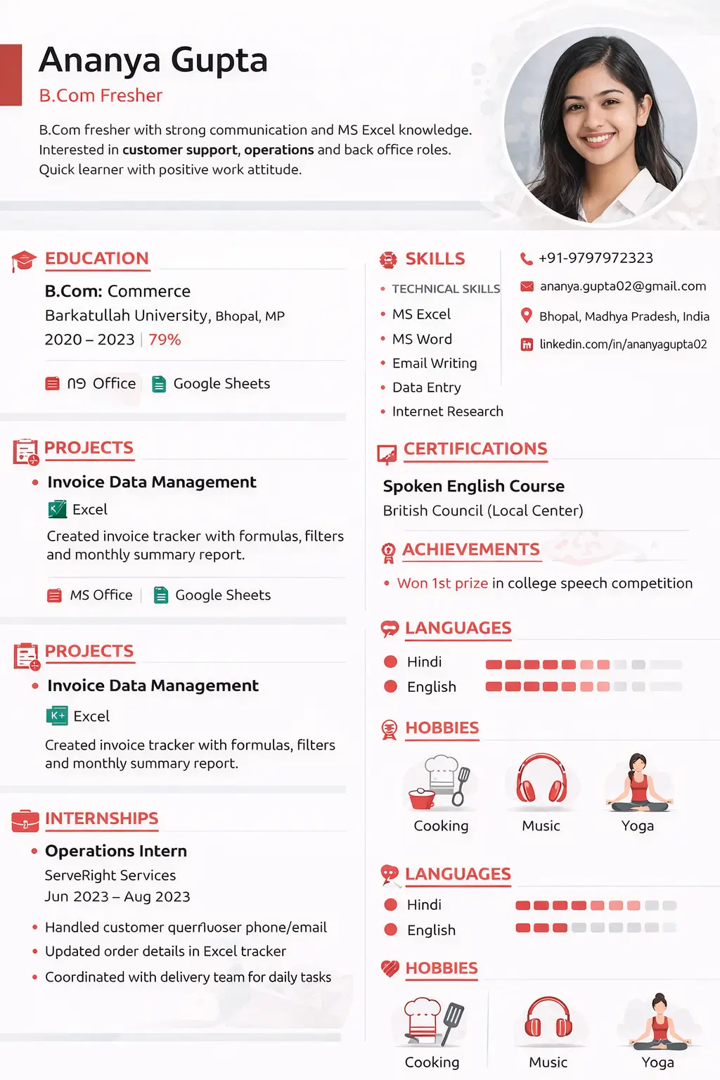 Ananya Gupta's-teenager-resume-format