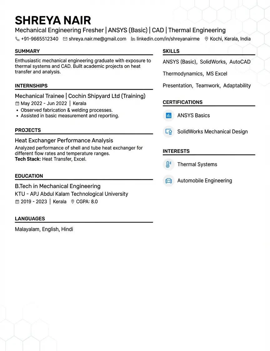 shreya-Nair-machinical-engineer-resume-format