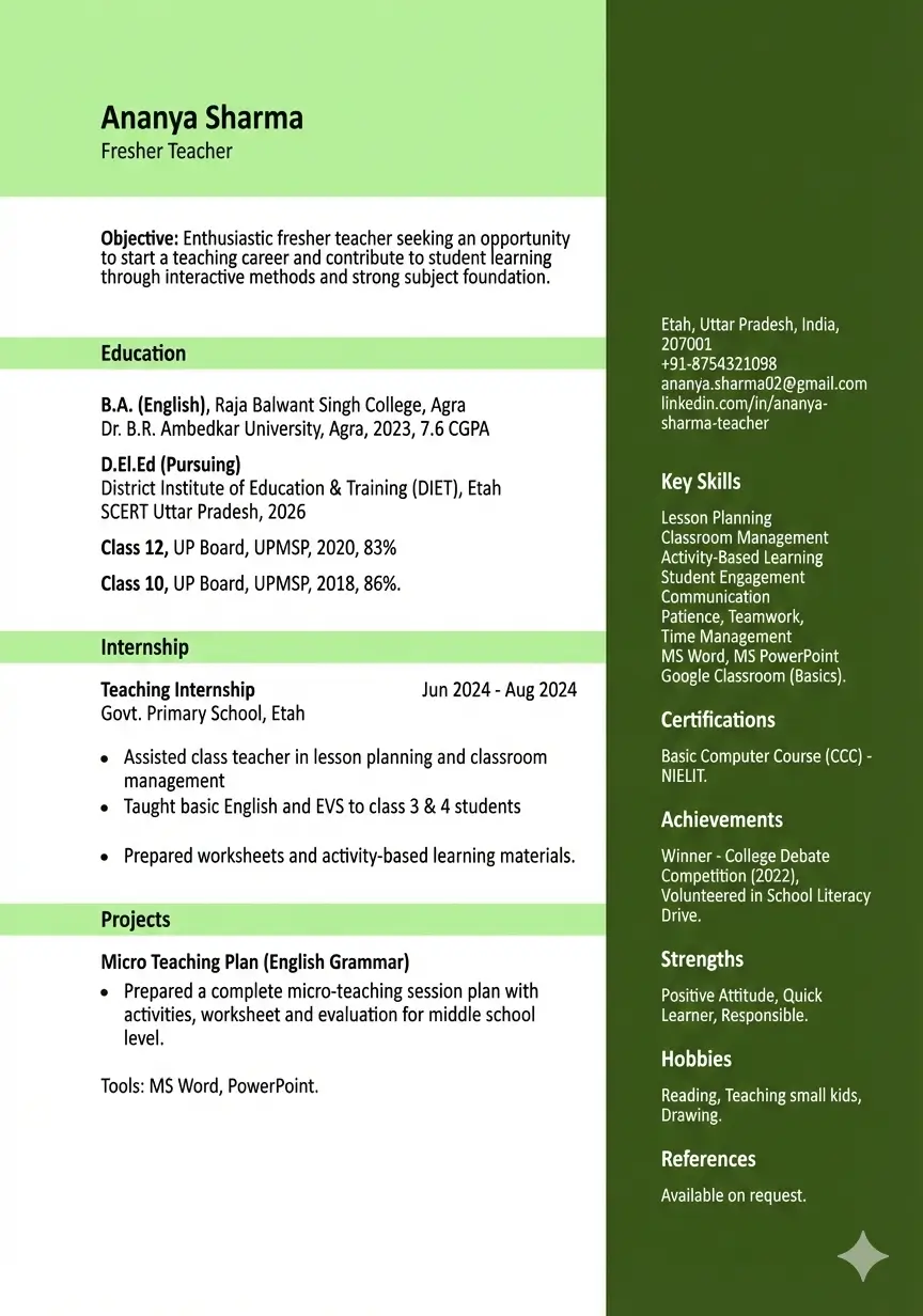 Ananya-sharma-fresher-teacher-resume