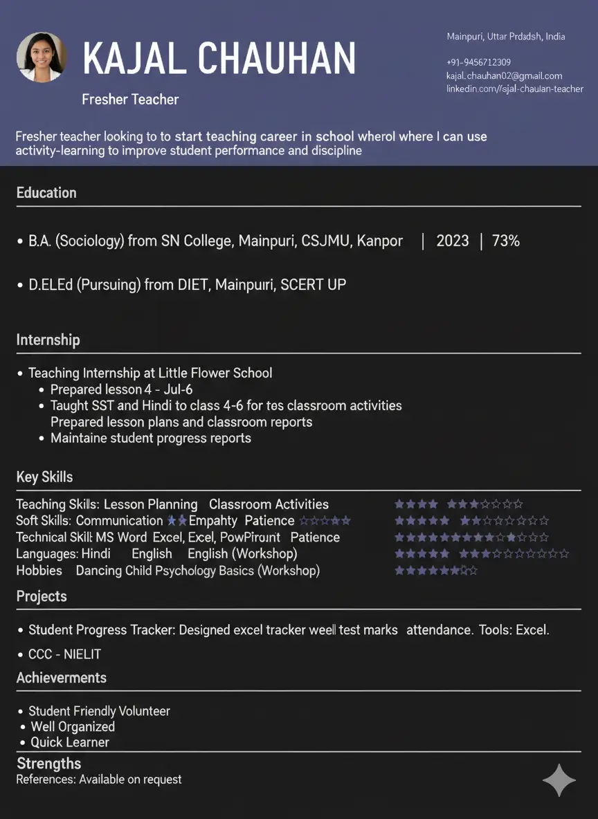kajal-chauhan-fresher-resume-teacher