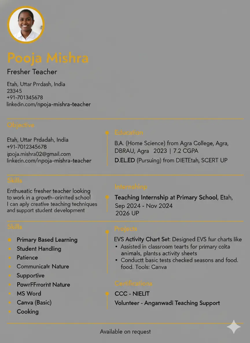 Pooja-mishra-fresher-resume-teacher