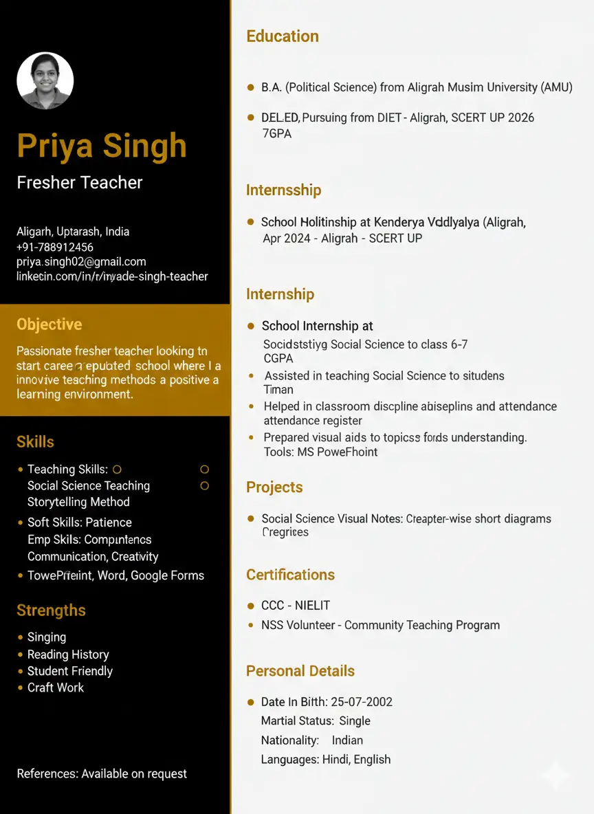 priya-singh-fresher-resume-teacher
