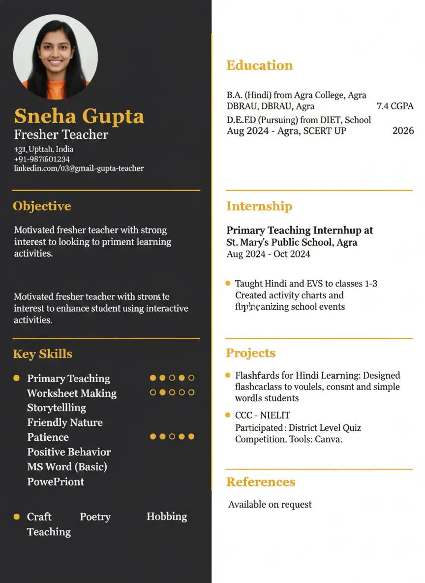 sneha-gupta-fresher-resume-teacher