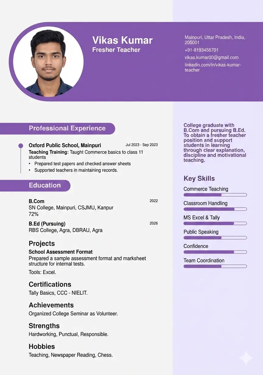 Vikash-kumar-fresher-resume-teacher