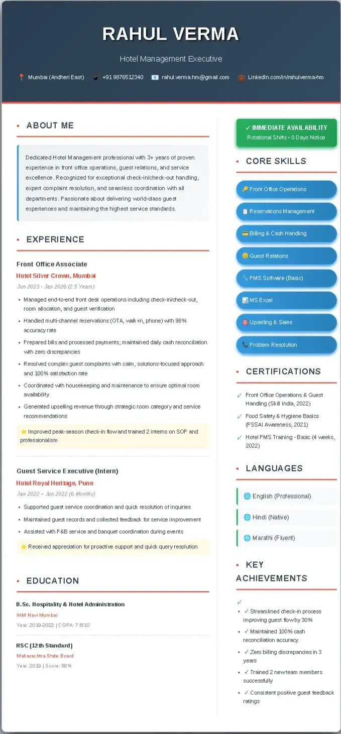 Hotel Management Resume Template 4