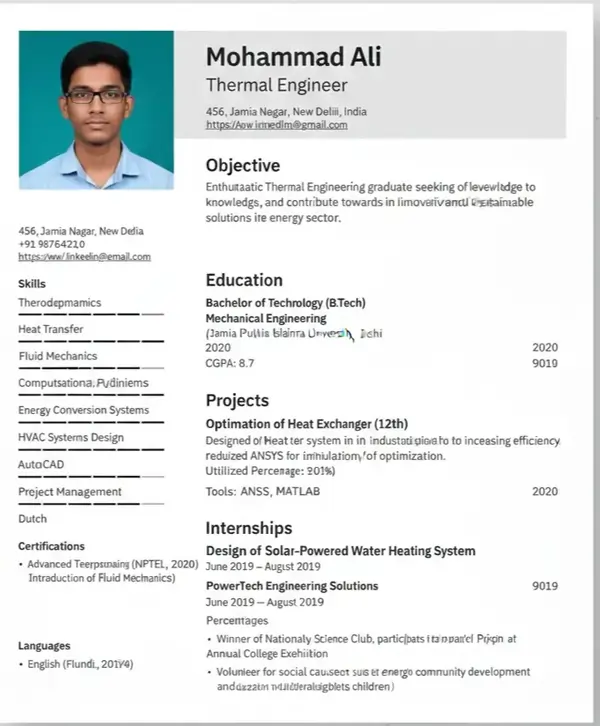 Mohammad Ali Thermal Engineer Resume Format