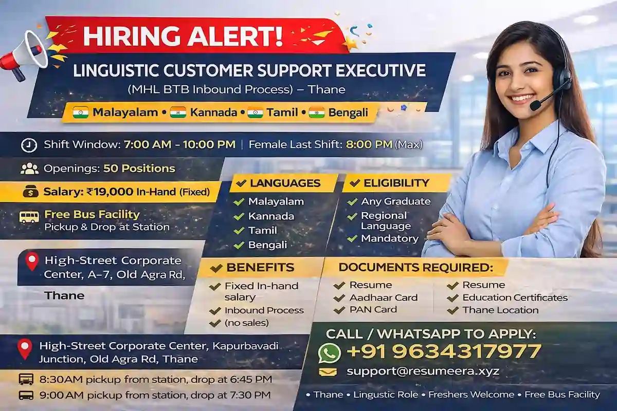 Linguistic Customer Support Executive – MHL BTB (Inbound) – Thane | workIndia