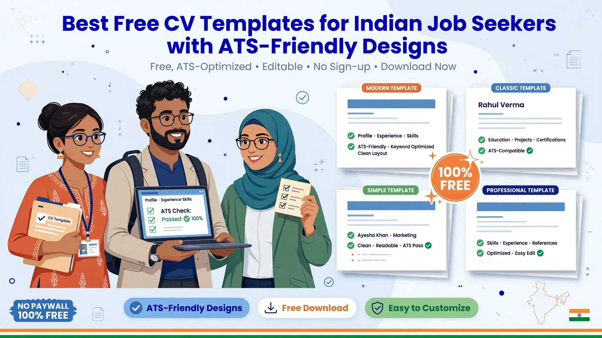Best Free CV Templates free for Indian Job Seekers with ATS-Friendly Designs | Resumeera.xyz